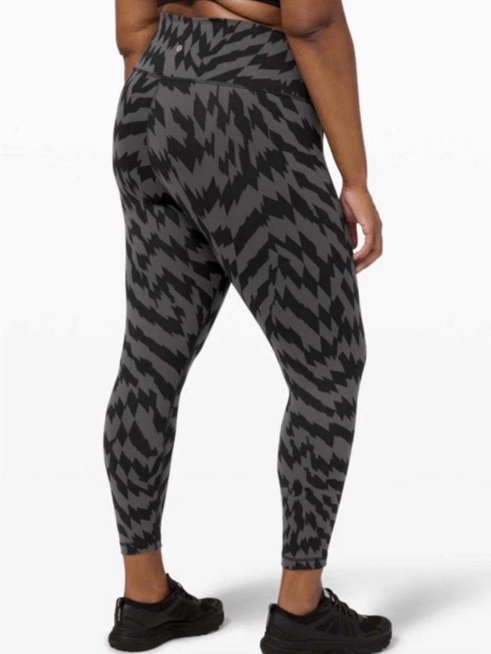 Lululemon High Rise Wunder Under Tight Black Battleship Gray Geometric Print 6